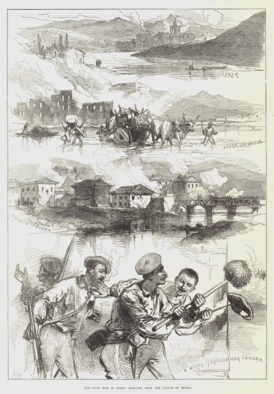 スペイン内戦、ベオビアの戦いのスケッチ 作： Sir John Charles Robinson